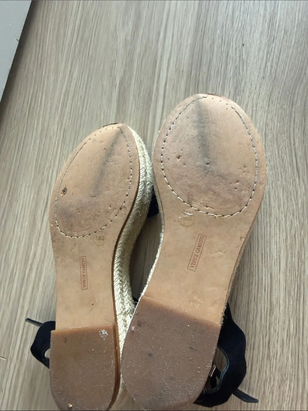 Vince Camuto Black Suede Scalloped Espadrille Sandals